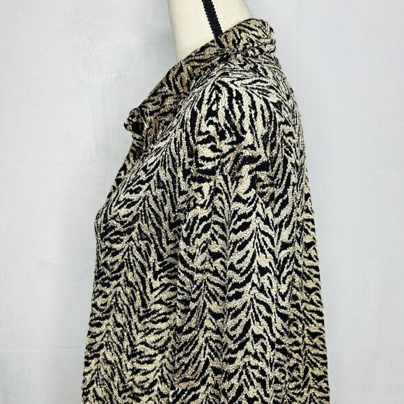 Chico's Design Sz 2 (M) Shacket Long-Sleeve Button-Up Black Tan Animal Print - Picture 2 of 10